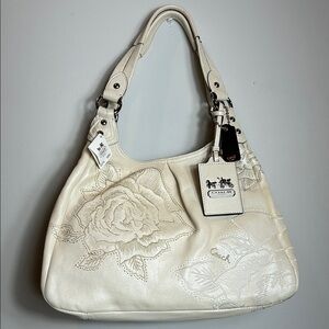 Coach Ivory Floral Embroidered Shoulder Bag